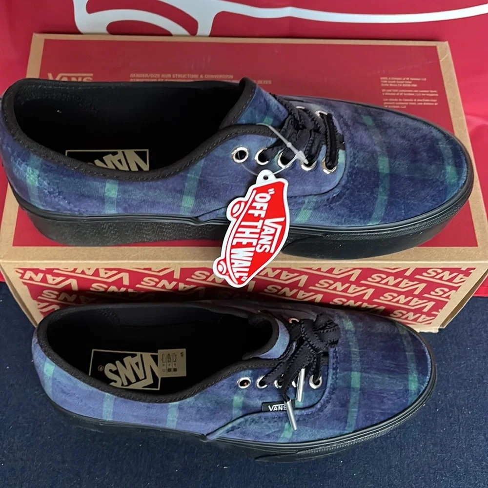 Vans Authentic Stacked Velvet Plaid Green/Black VNOA5KXX203 WMNS Platforms